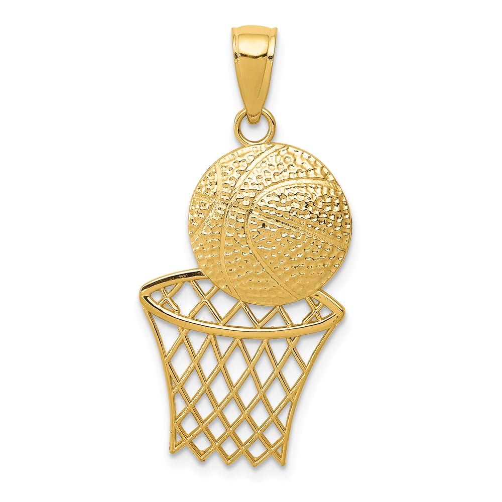 FB Jewels 14K Yellow Gold Diamond-Cut Basketball & Net Charm