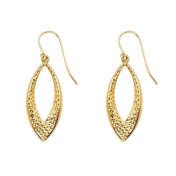 FB Jewels 14K Yellow Gold Diamond-Cut Oval Dangle Womens Earrings 35MM X 11MM
