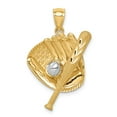 thumbnail image 1 of FB Jewels 14K Yellow Gold Diamond-cut White Rhodium Baseball Bat Glove Ball Pendant, 1 of 4