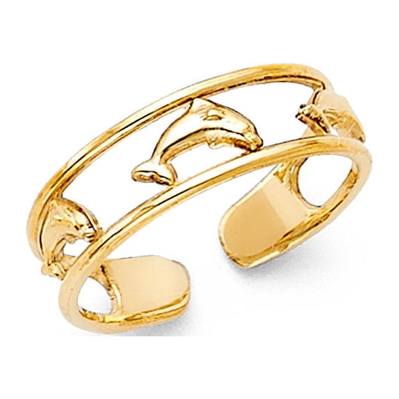 FB Jewels 14K Yellow Gold Dolphin Toe Ring Size 10