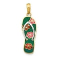 thumbnail image 1 of FB Jewels 14K Yellow Gold Enameled Flowers on Green Flip Flop Pendant, 1 of 4