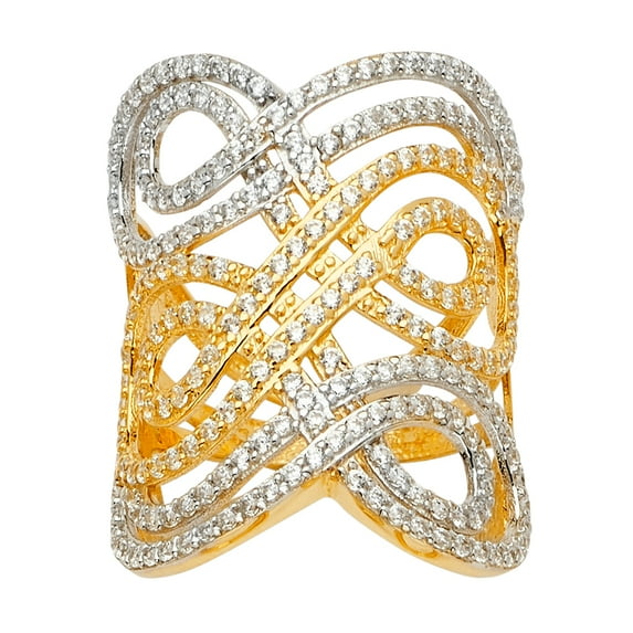 FB Jewels 14K Yellow Gold Fashion Anniversary Cubic Zirconia CZ Ring Size 8