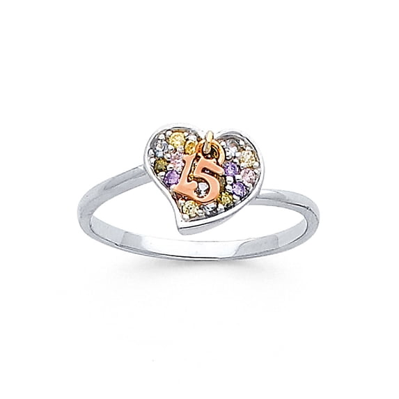 FB Jewels 14K Yellow Gold Fifteen 15 Years Birthday Quincea–era Cubic Zirconia CZ Fashion Anniversary Ring Size 8.5