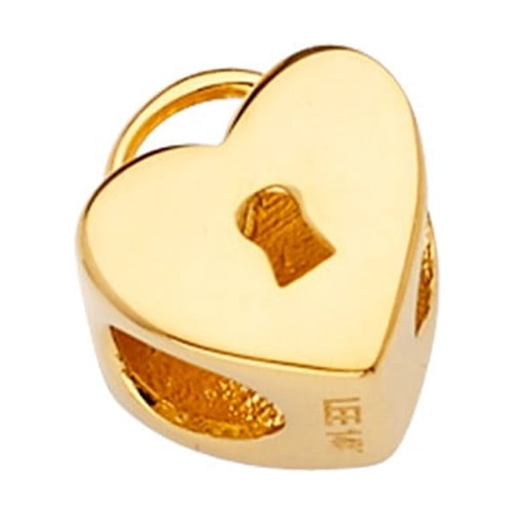 FB Jewels 14K Yellow Gold Heart Lock Slider For Mix&Match Bracelet Pendant 10mm X 8mm