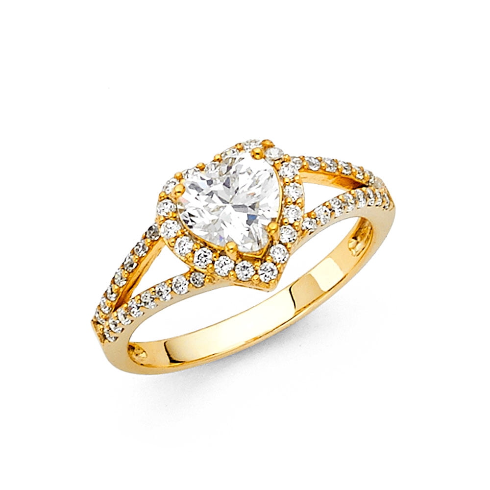 FB Jewels 14K Yellow Gold Heart Shaped Cubic Zirconia CZ Engagement ...