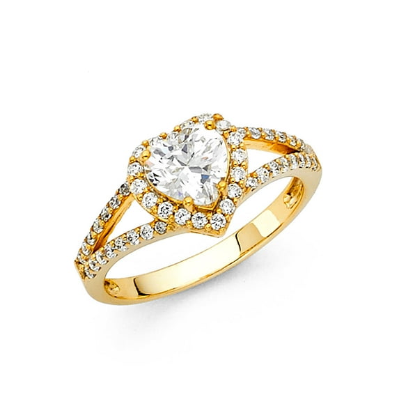 FB Jewels 14K Yellow Gold Heart Shaped Cubic Zirconia CZ Engagement Ring Size 6.5