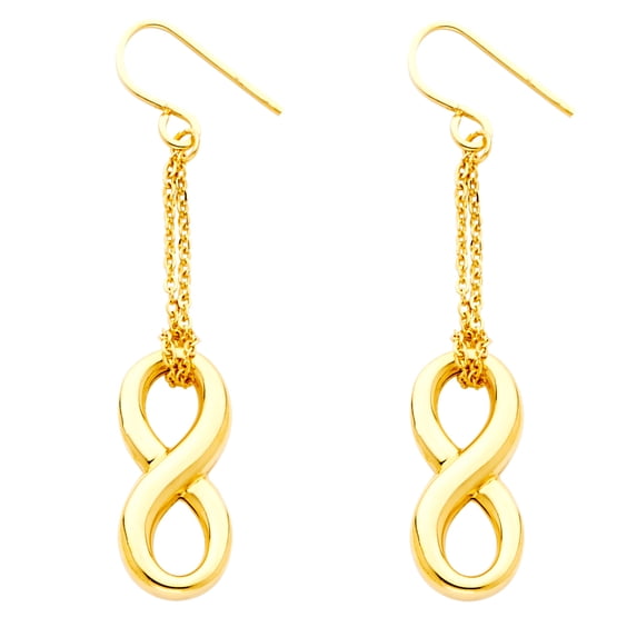FB Jewels 14K Yellow Gold Hollow Infinity Hanging Chandelier Dangle Womens Earrings 35MM X 8MM