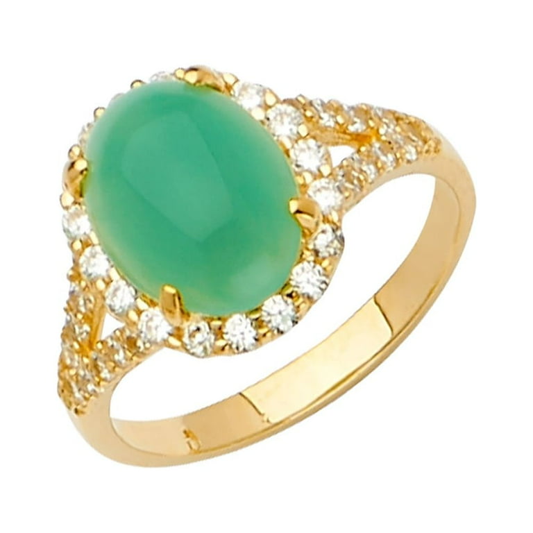 FB Jewels 14K Yellow Gold Jade Ring Set Size