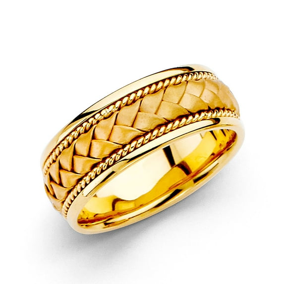 FB Jewels 14K Yellow Gold Men's Solid 8mm Braided Traditional Classic Comfort Fit Wedding Ring Band Size 12