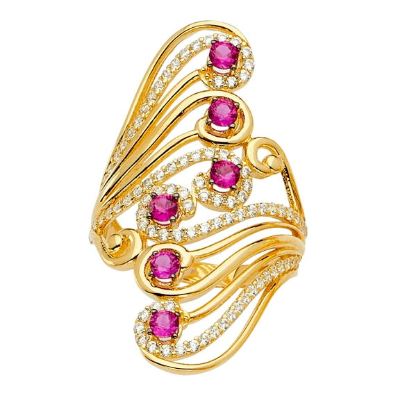 FB Jewels 14K Yellow Gold Multi Line Micro Pave Cubic Zirconia CZ Fashion Anniversary Ring Size 8.5