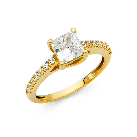 FB Jewels 14K Yellow Gold Princess Cut Square Shaped Cubic Zirconia CZ Engagement Ring Size 11.5