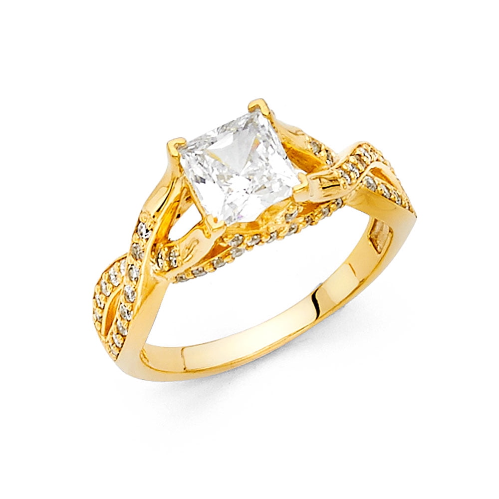 FB Jewels 14K Yellow Gold Princess Cut Square Shaped Cubic Zirconia CZ ...