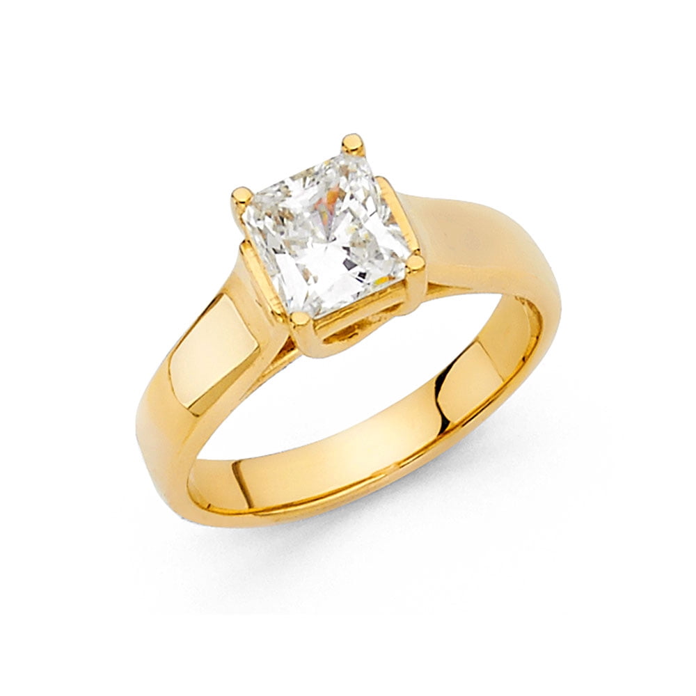 FB Jewels 14K Yellow Gold Princess Cut Square Shaped Cubic Zirconia CZ ...