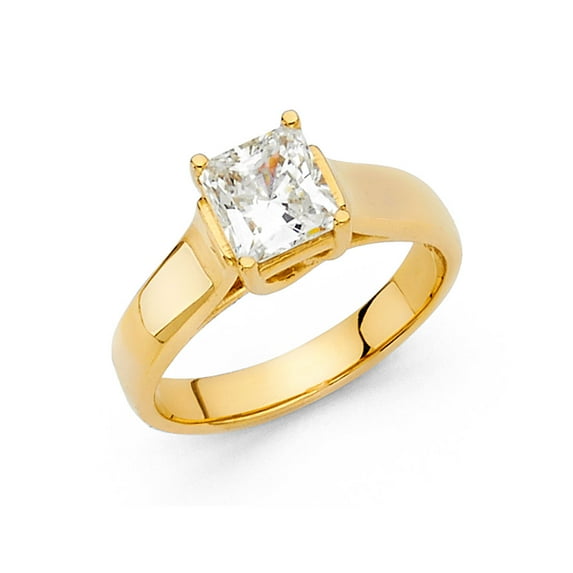 FB Jewels 14K Yellow Gold Princess Cut Square Shaped Cubic Zirconia CZ Engagement Ring Size 8.5