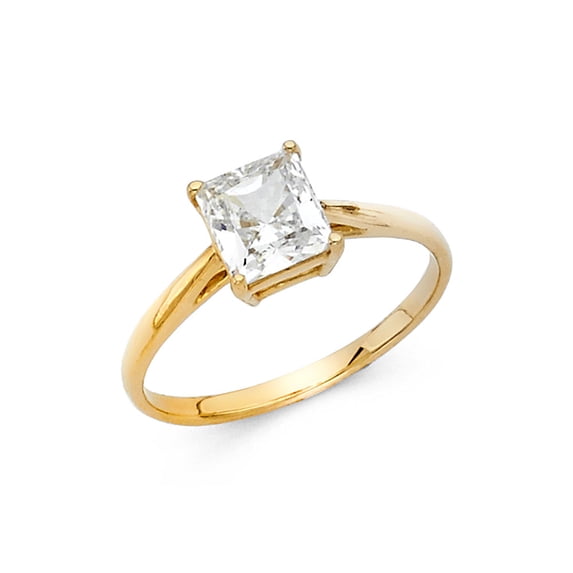 FB Jewels 14K Yellow Gold Princess Cut Square Shaped Cubic Zirconia CZ Engagement Ring Size 9.5