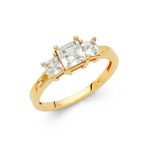 FB Jewels 14K Yellow Gold Princess Cut Square Shaped Cubic Zirconia CZ Pr Engagement Ring Size 6.5