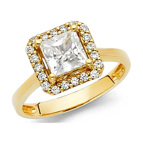 FB Jewels 14K Yellow Gold Princess Cut Square Shaped Cubic Zirconia CZ Pr Engagement Ring Size 8