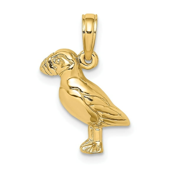 FB Jewels 14K Yellow Gold Puffin Bird Textured and High Polish 2D Pendant