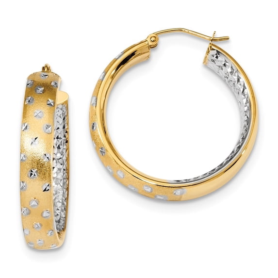 FB Jewels 14K Yellow Gold & Rhodium Polished, Satin & D/C In/Out Hoop Earrings