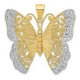 thumbnail image 1 of FB Jewels 14K Yellow Gold & Rhodium Solid Polished Diamond-cut Filigree Butterfly Pendant, 1 of 3