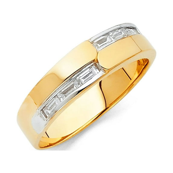 FB Jewels 14K Yellow Gold Ring Baguette Cubic Zirconia CZ Mens Anniversary Wedding Band Size 10