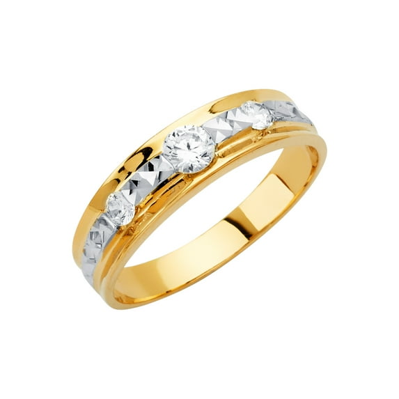 FB Jewels 14K Yellow Gold Ring Mens Cubic Zirconia CZ Anniversary Wedding Band / Trio Set Size 8