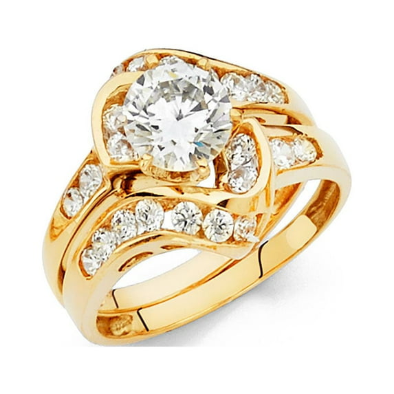 FB Jewels 14K Yellow Gold Ring Round Cubic Zirconia CZ Duo Set Size 11