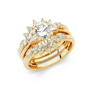 FB Jewels 14K Yellow Gold Ring Round Cubic Zirconia CZ Duo Set Size 5.5