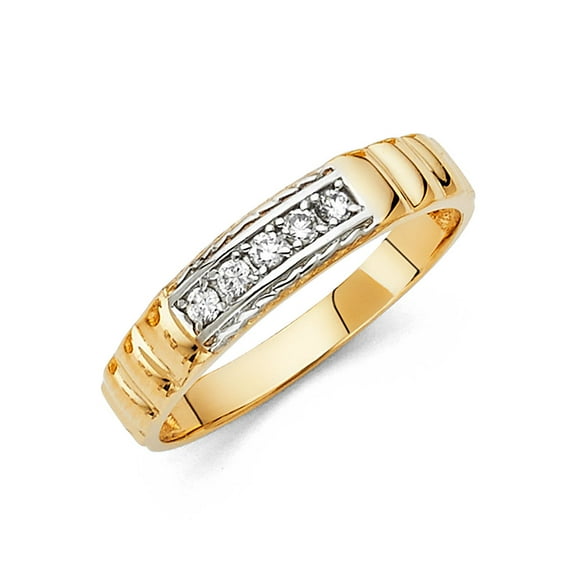 FB Jewels 14K Yellow Gold Ring Round Cubic Zirconia CZ Mens Anniversary Wedding Band Size 8.5