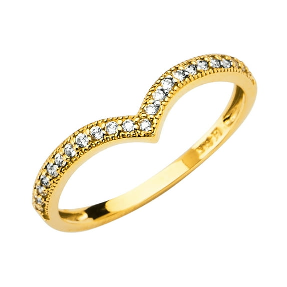 FB Jewels 14K Yellow Gold Ring V-Shape Cubic Zirconia CZ Band Size 9.5