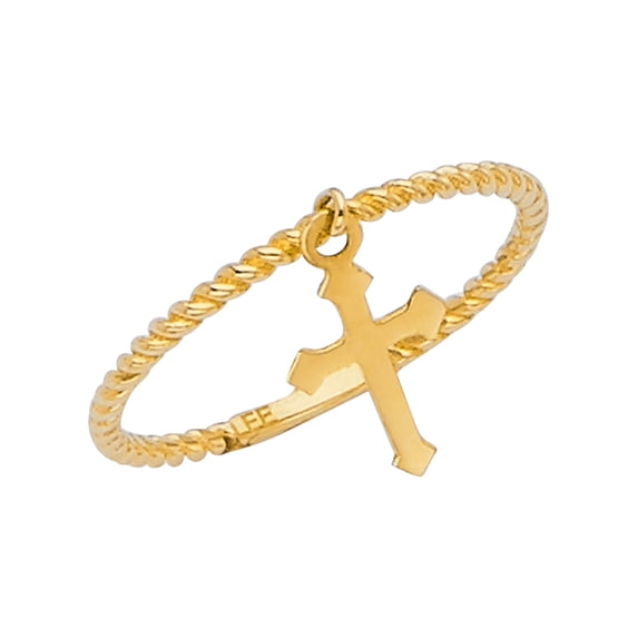 FB Jewels 14K Yellow Gold Ring W/Hanging Cross Size 6.5