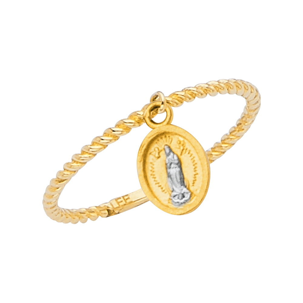 FB Jewels 14K Yellow Gold Ring W/Hanging Our Lady of Guadalupe Virgin ...