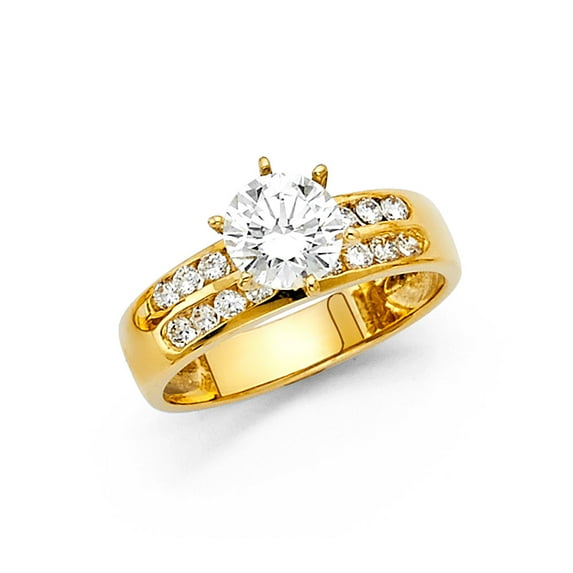 FB Jewels 14K Yellow Gold Round Cubic Zirconia CZ Engagement Ring Size 10.5