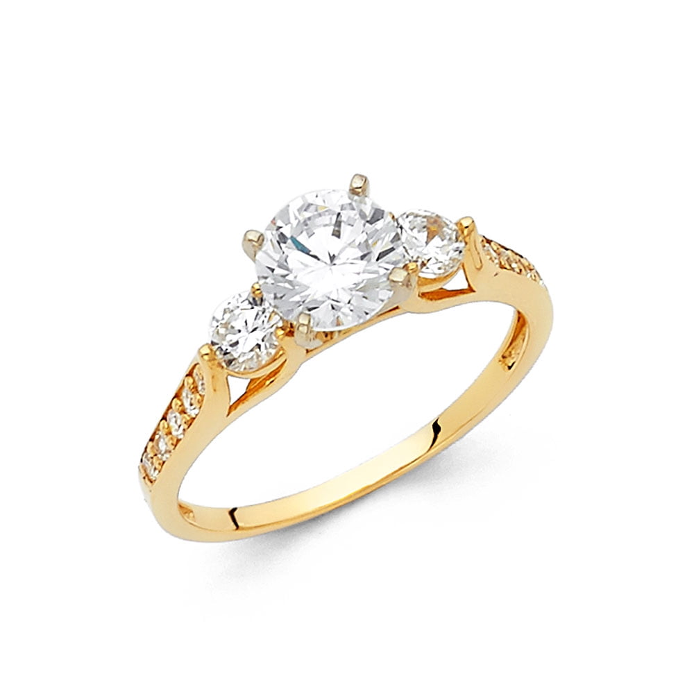 FB Jewels 14K Yellow Gold Round Cubic Zirconia CZ Engagement Ring Size ...
