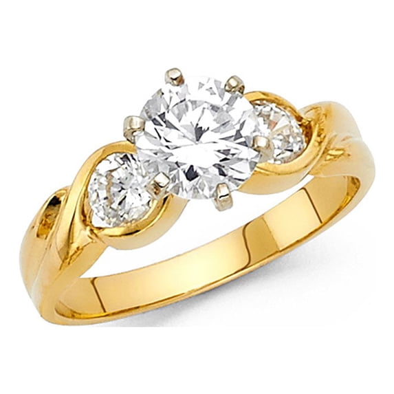 FB Jewels 14K Yellow Gold Round Cubic Zirconia CZ Engagement Ring Size 5.5