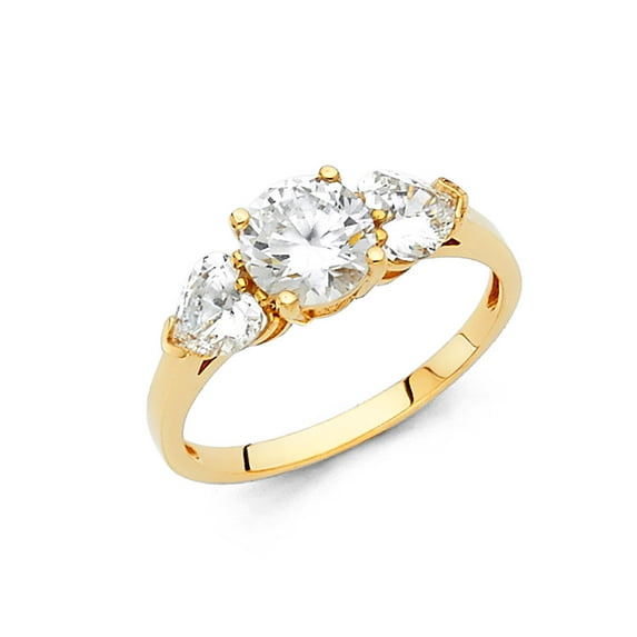 FB Jewels 14K Yellow Gold Round Cubic Zirconia CZ Engagement Ring Size 5