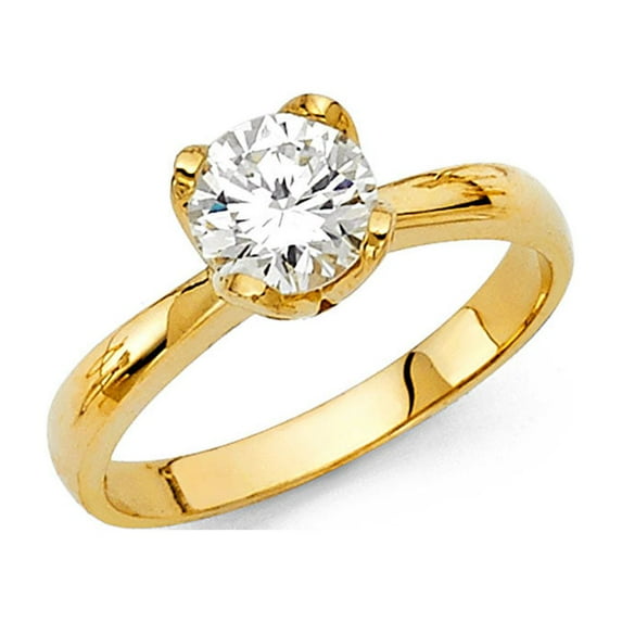 FB Jewels 14K Yellow Gold Round Cubic Zirconia CZ Engagement Ring Size 5