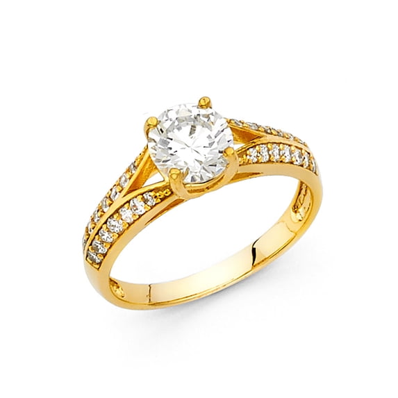 FB Jewels 14K Yellow Gold Round Cubic Zirconia CZ Engagement Ring Size 6