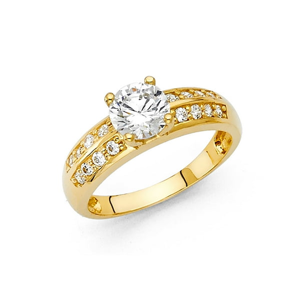 FB Jewels 14K Yellow Gold Round Cubic Zirconia CZ Engagement Ring Size 6