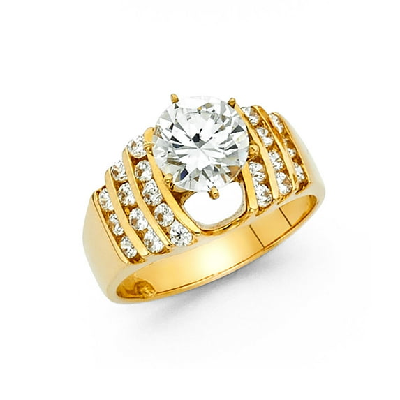 FB Jewels 14K Yellow Gold Round Cubic Zirconia CZ Engagement Ring Size 7