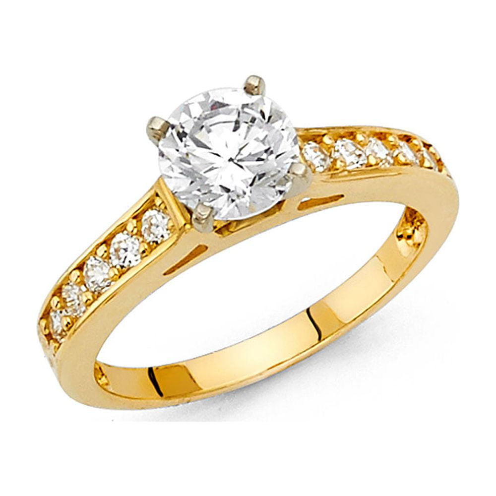 FB Jewels 14K Yellow Gold Round Cubic Zirconia CZ Engagement Ring Size ...