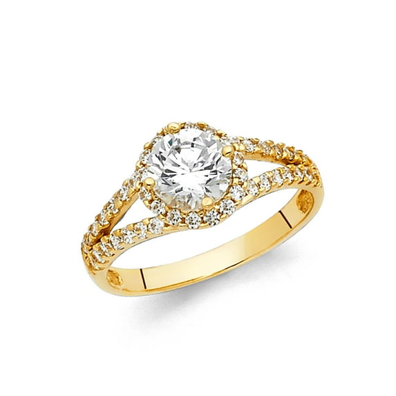 FB Jewels 14K Yellow Gold Round Cubic Zirconia CZ Engagement Ring w/Round Side Stones Size 5.5