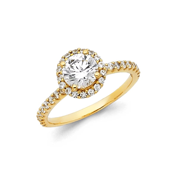 FB Jewels 14K Yellow Gold Round Cubic Zirconia CZ Engagement Ring w/Round Side Stones Size 6