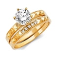 thumbnail image 1 of FB Jewels 14K Yellow Gold Round Cubic Zirconia CZ Wedding Band and Engagement Bridal Ring Two Piece Set Size 5, 1 of 1
