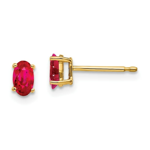 FB Jewels 14K Yellow Gold Ruby Post Earrings