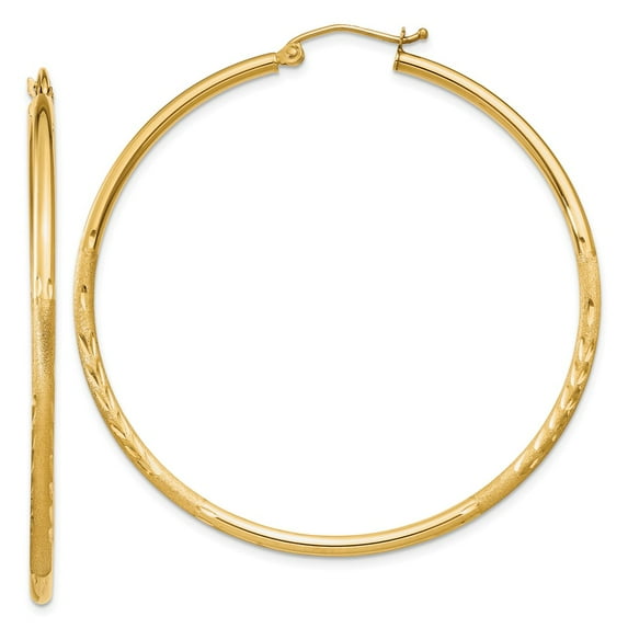 FB Jewels 14K Yellow Gold Satin & Diamond-cut 2mm Round Tube Hoop Earrings