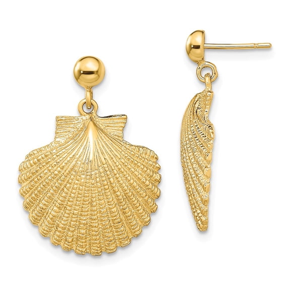 FB Jewels 14K Yellow Gold Scallop Dangle Earrings
