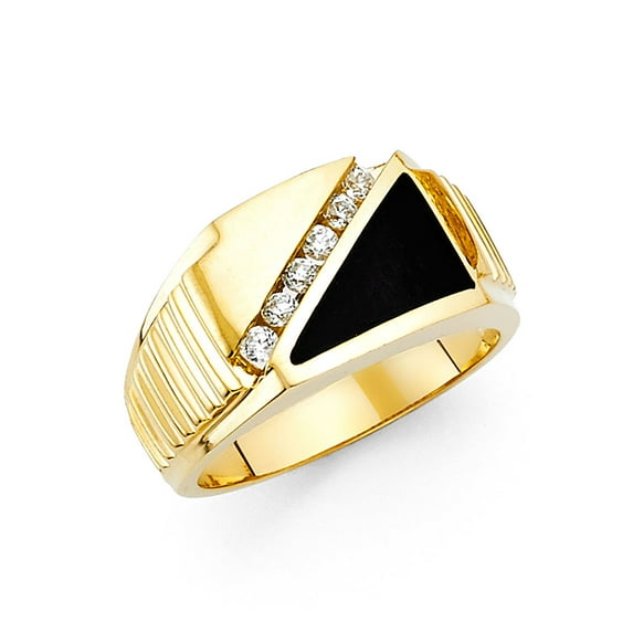 FB Jewels 14K Yellow Gold Simulated Onyx Mens Fashion Anniversary Ring Size 6