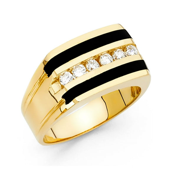 FB Jewels 14K Yellow Gold Simulated Onyx Mens Fashion Anniversary Ring Size 7
