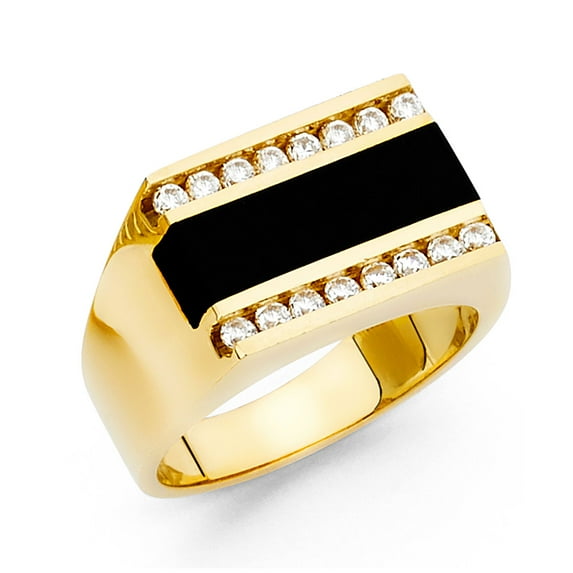 FB Jewels 14K Yellow Gold Simulated Onyx Mens Fashion Anniversary Ring Size 7